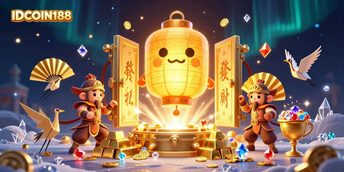 IDCOIN188 offers a vibrant casino experience, showcasing unique elements like a golden vault and festive characters.
