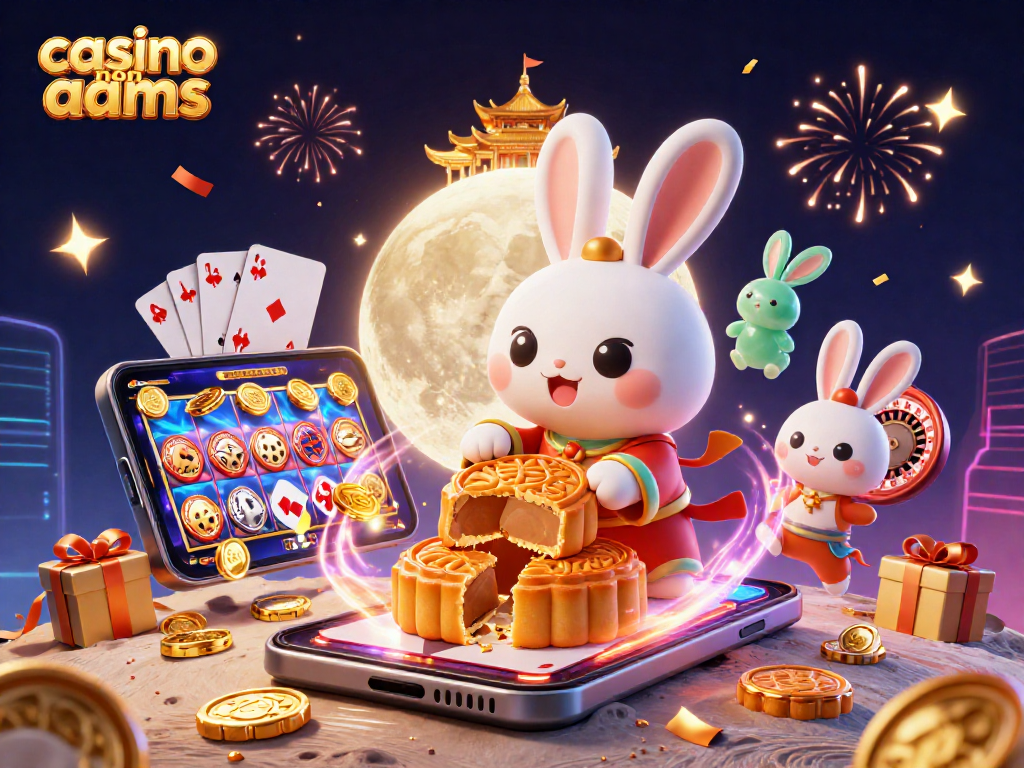Gioca al casino non aams con un coniglio lunare e slot colorati mentre esplodono monete dorate.