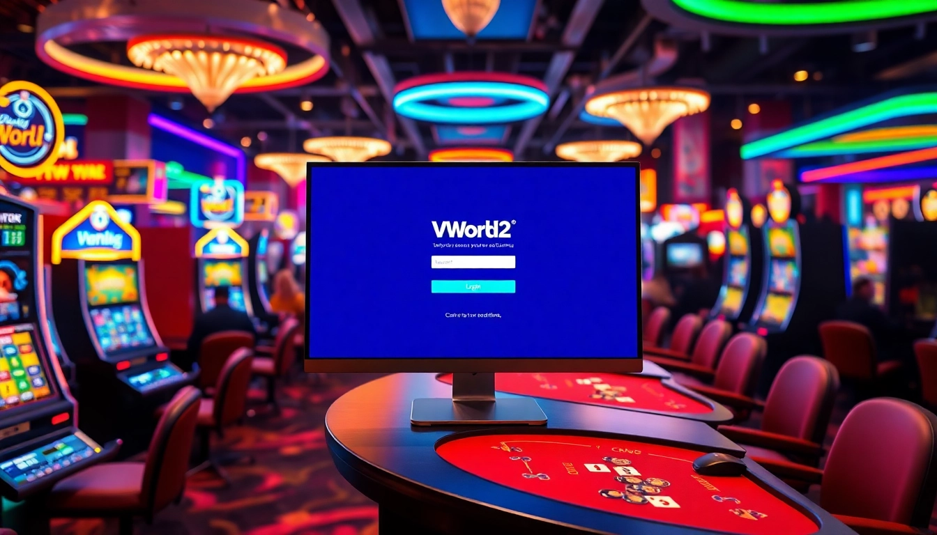 Engage with VWorld2 Login at a vibrant casino atmosphere filled with gaming excitement.