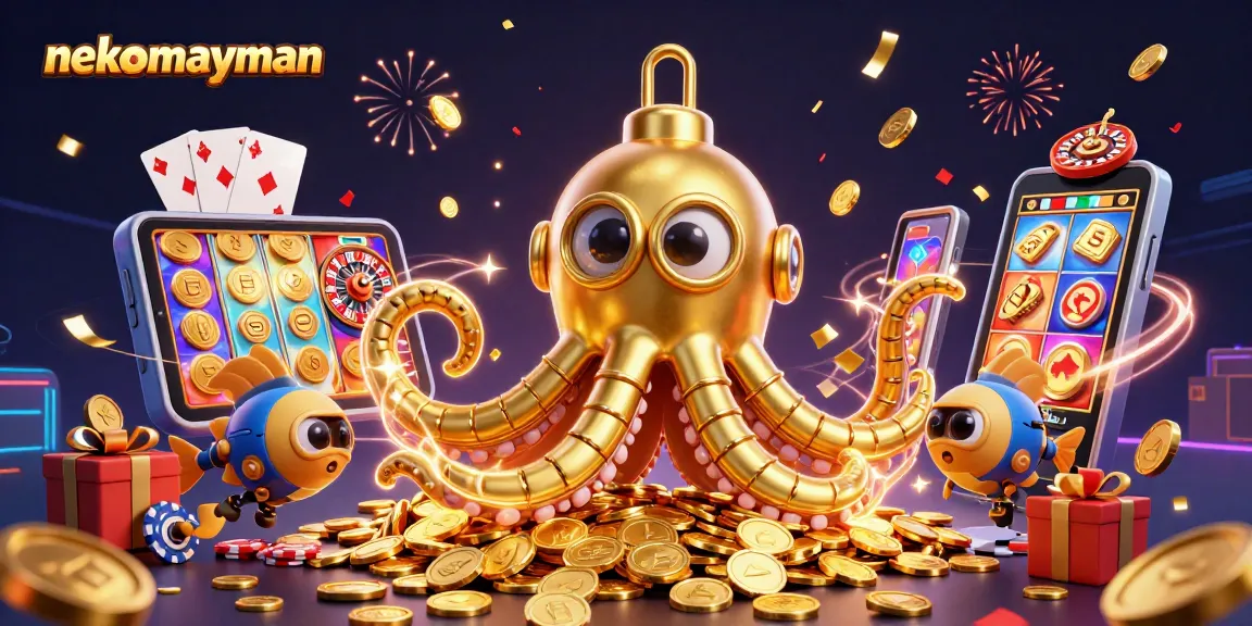 Neko May Man slot game scene featuring a golden kraken submarine and lively gameplay elements
