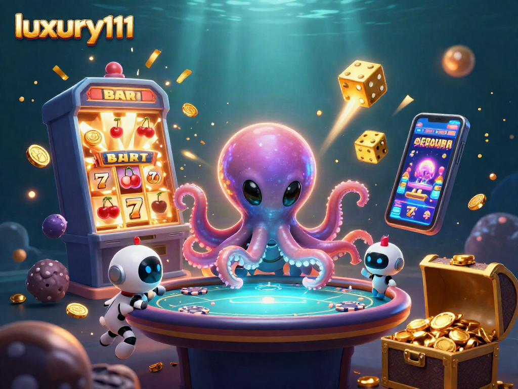 Experience thrilling games with luxury111 in a vibrant 3D casino scene filled with exciting visuals.