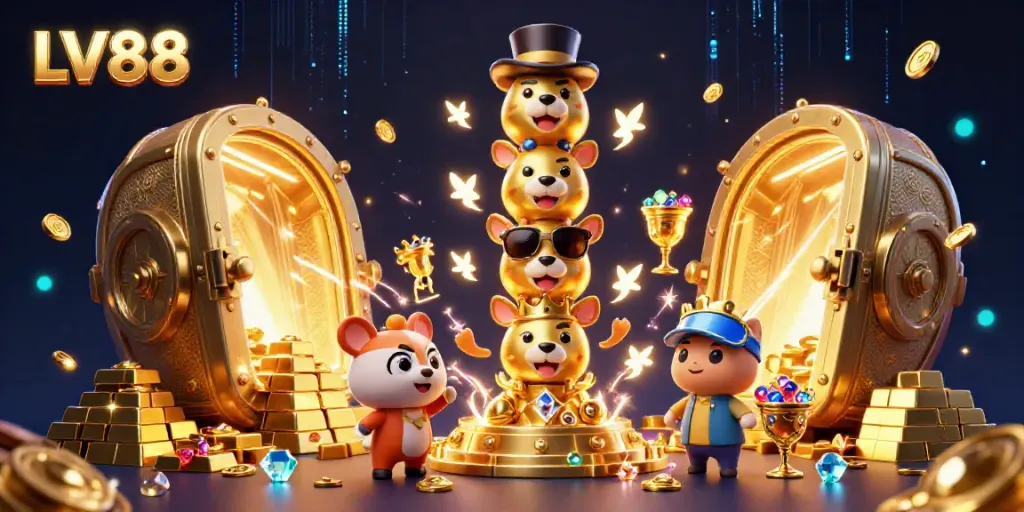 Experience the vibrant world of LV88 through a dazzling 3D casino adventure filled with treasures.