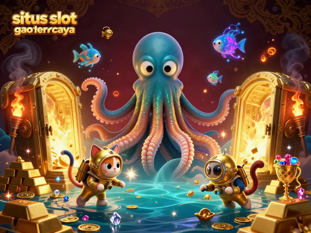 Experience the excitement of situs slot gacor terpercaya with characters from a treasure-filled adventure, showcasing dynamic casino elements.