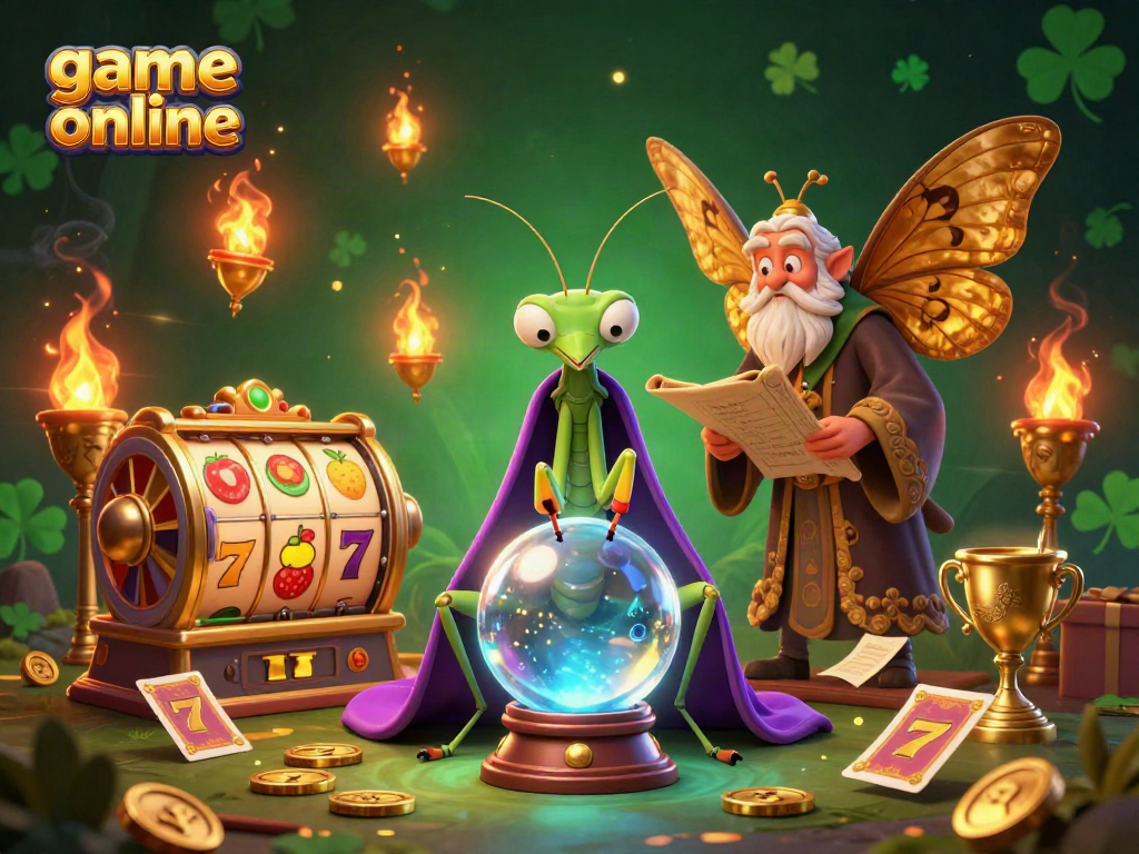 Experience the thrill of casino gaming with this vibrant illustration of "game online", showcasing slot machines and enchanting characters.