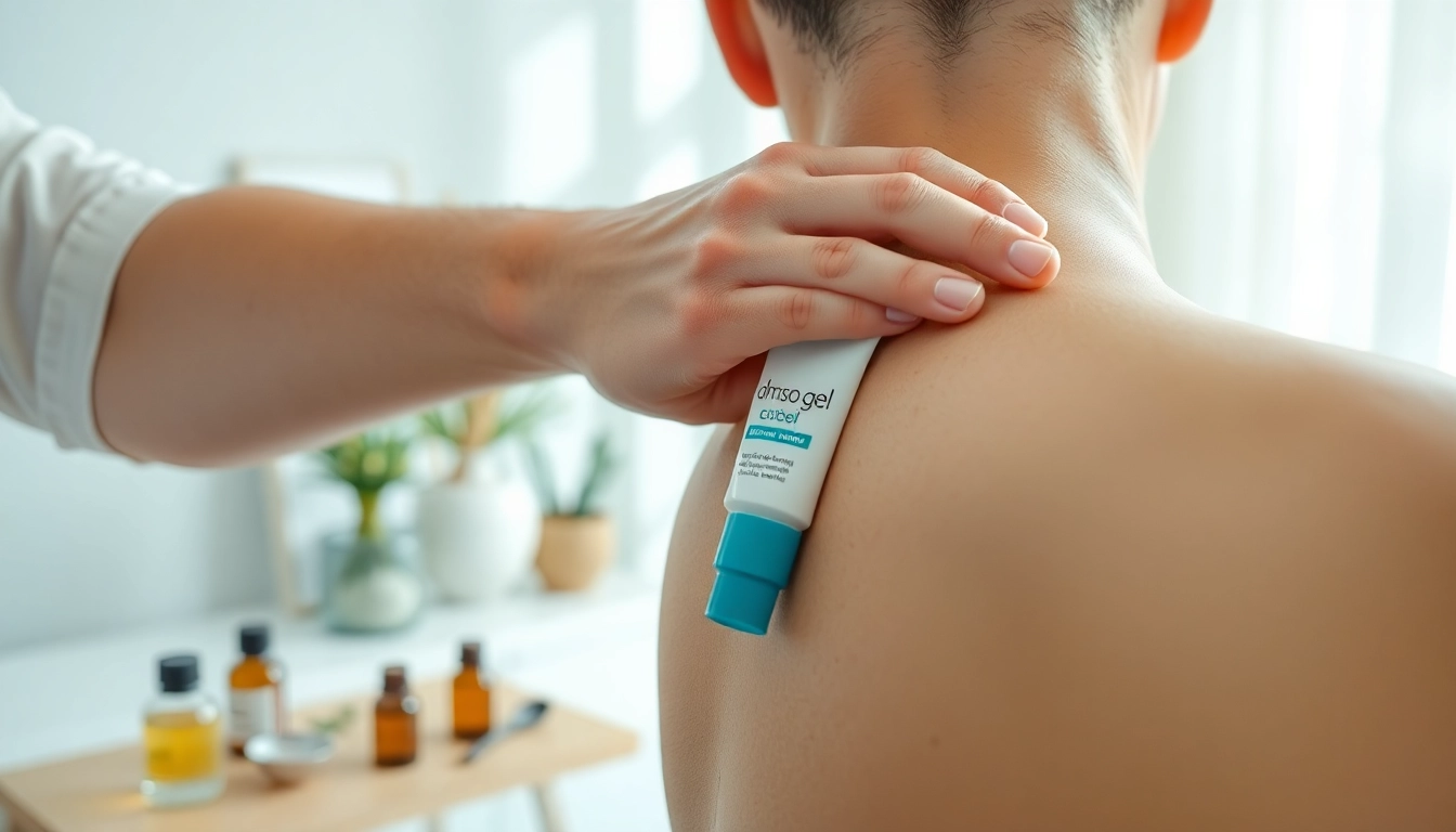 Person applying dmso gel for humans to alleviate pain in a soothing environment.