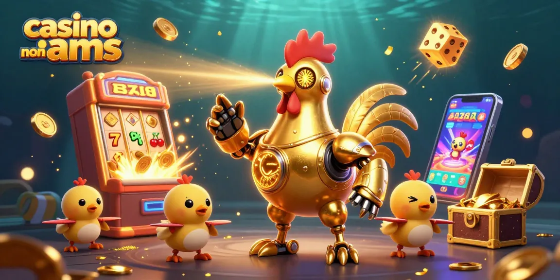 Gioca nei casino non AAMS con il robot gallo dorato e i giochi di fortuna scintillanti.