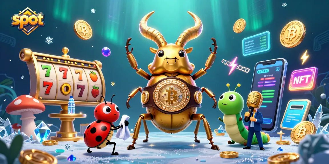 Spin to win big at the slot reels, featuring a golden stag beetle boxer and colorful prizes.