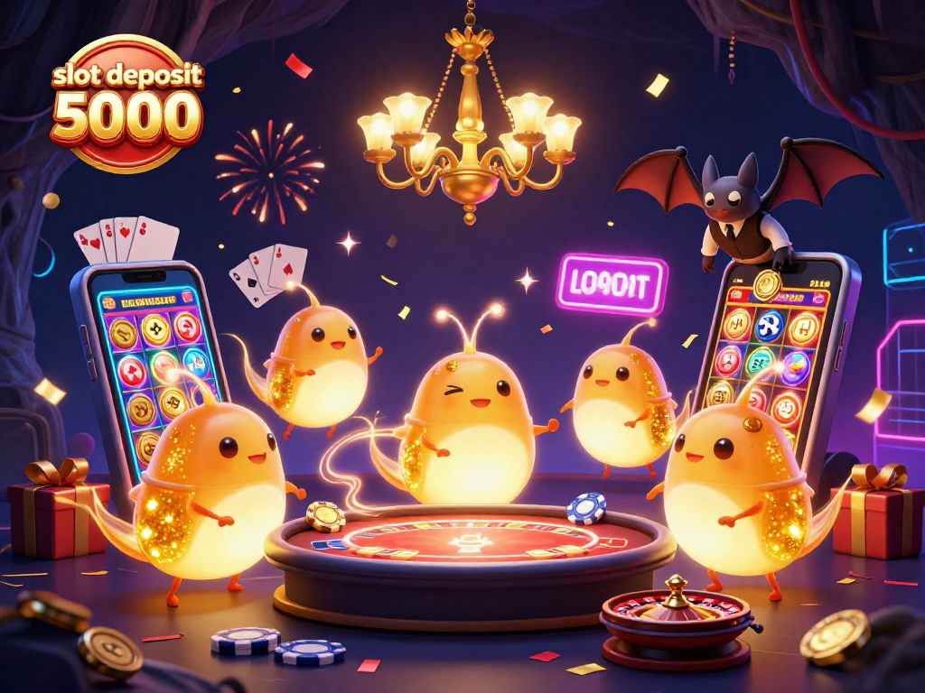 Engage with slot deposit 5000 opportunities in a vibrant casino scene featuring animated glowworms and thrilling game elements.