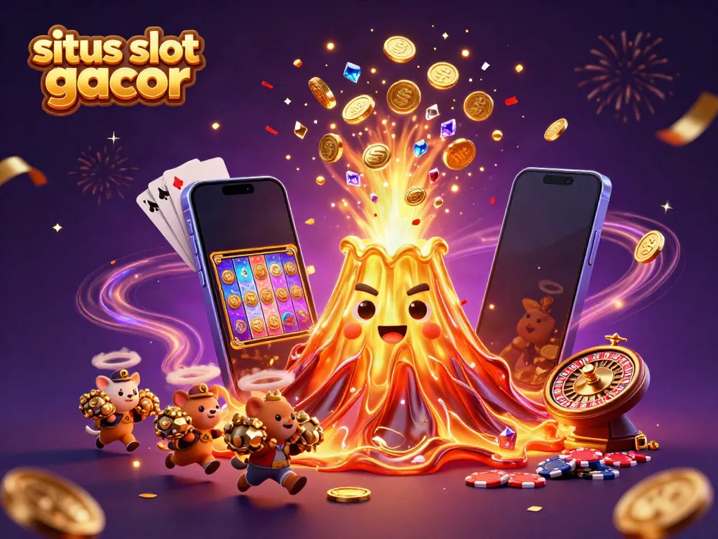 Experience situs slot gacor with vibrant characters and treasures amidst an explosive 3D golden volcano.