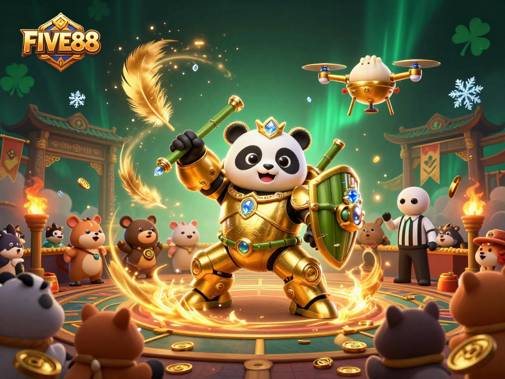 Experience the thrilling Five88 casino arena with engaging animated characters and lively betting atmosphere.