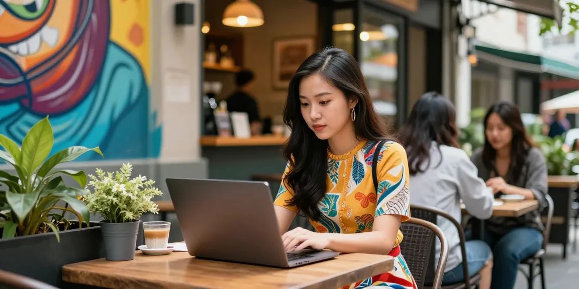 Gái gọi tận hưởng không gian sống phố sôi động tại quán cà phê với trang phục thời trang.