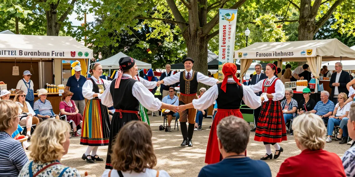 Outdoor cultural event promoting M98 สล๊อตเว็บตรง, showcasing traditional Breton music and dance.