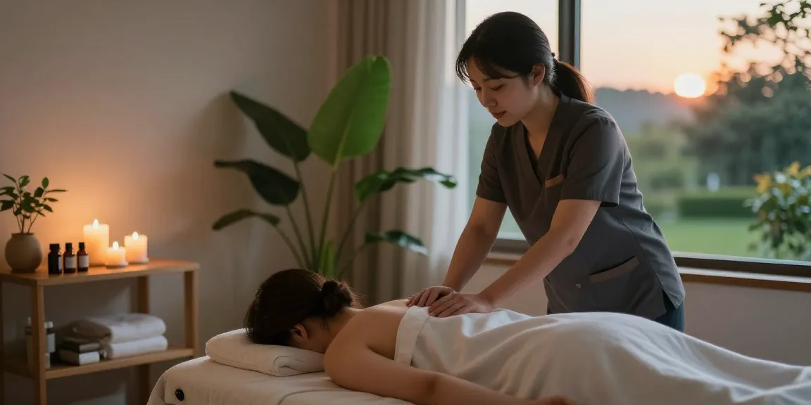 안양출장안마 massage therapist providing a soothing massage in a relaxing home environment.