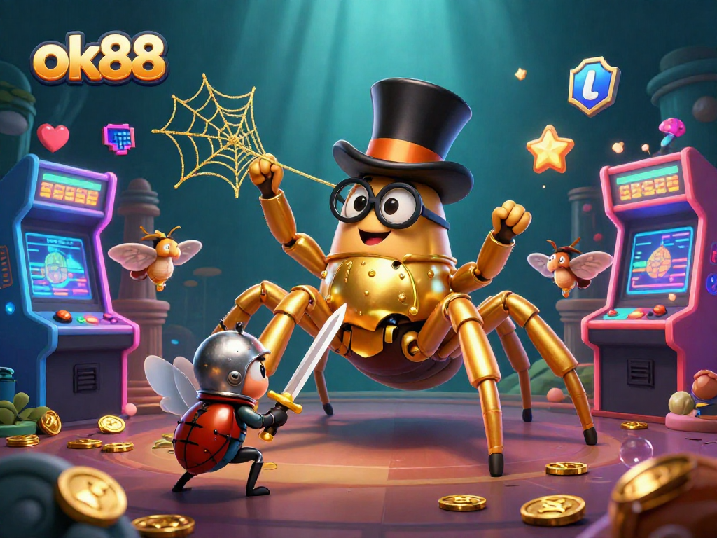 Experience thrilling casino gameplay with ok88 while a golden tarantula weaves a web of fortune.