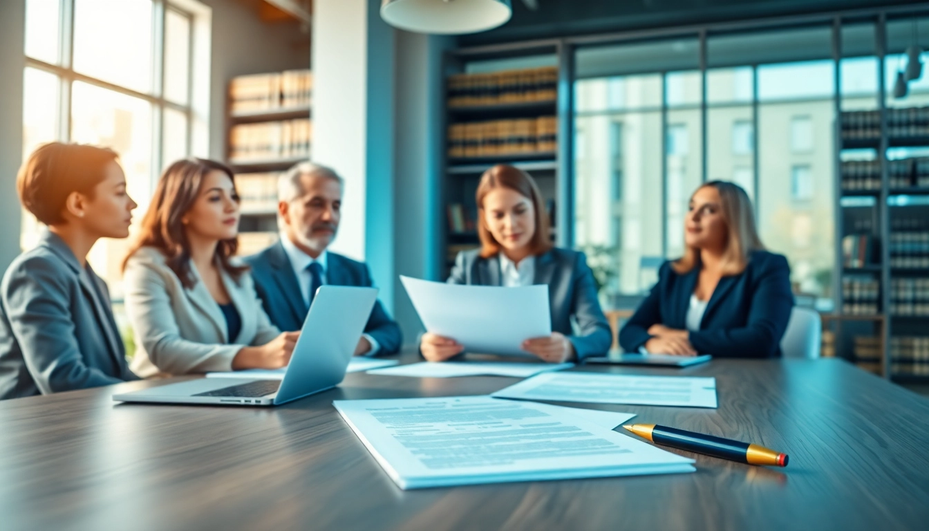Team engaged in Estate Planning discussions, showcasing essential legal documents and a professional environment.
