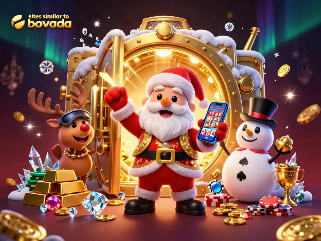 Win big at sites similar to bovada with this festive casino illustration featuring Santa and friends.