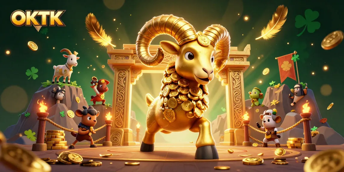 Experience the thrill of OKTK with a golden ram charging towards fortune in this dynamic casino illustration.