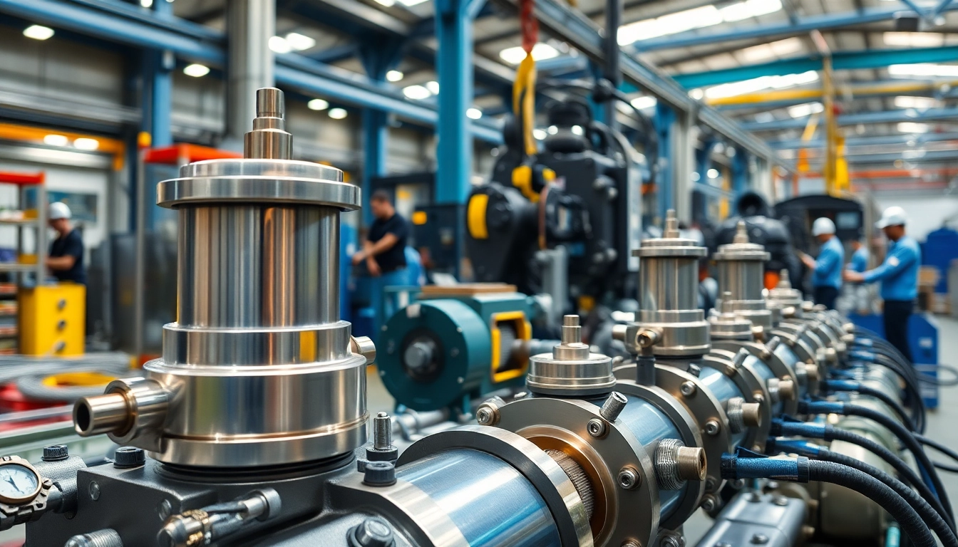 Showcasing industrial hydraulics solutions with innovative machinery in a dynamic factory setting.