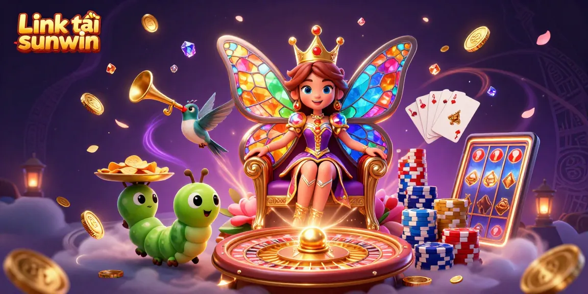Engage in the excitement with Link tải sunwin showcasing a vibrant casino scene filled with dazzling characters and gaming elements.