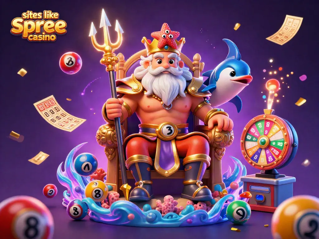 Engaging illustration of sites like spree casino showcasing Neptune and vibrant game elements.