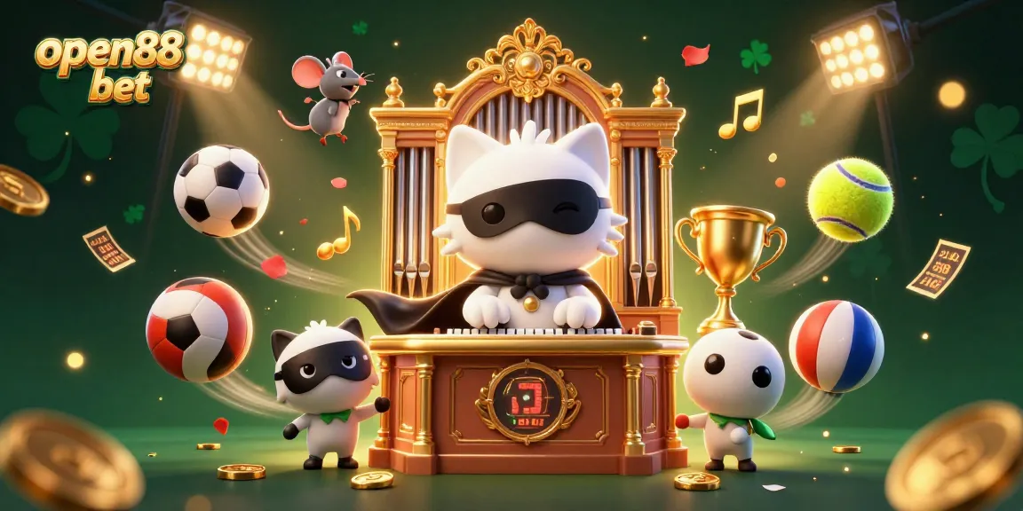 Experience thrilling action with open88 bet in a vibrant, dynamic, casino-themed scene featuring unique characters and game elements.