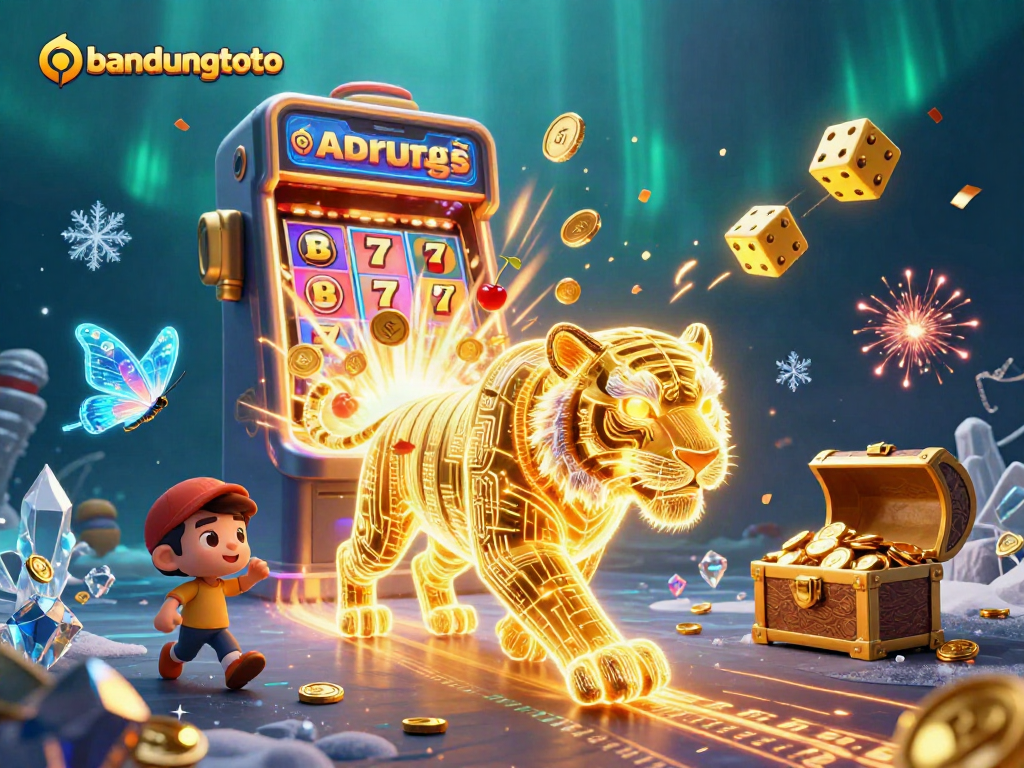 Engage with bandungtoto's vibrant and dynamic digital casino landscape, featuring a golden tiger and jackpot elements.