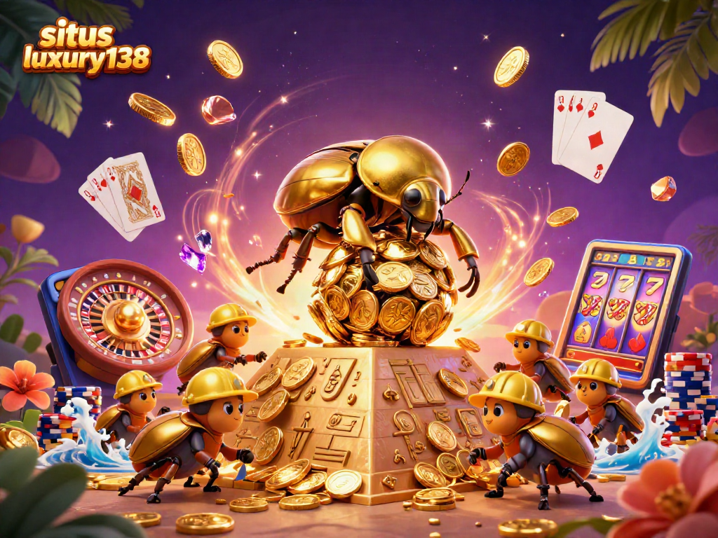 Taruhan di situs luxury138 dengan uang emas dan permainan kartu yang megah.