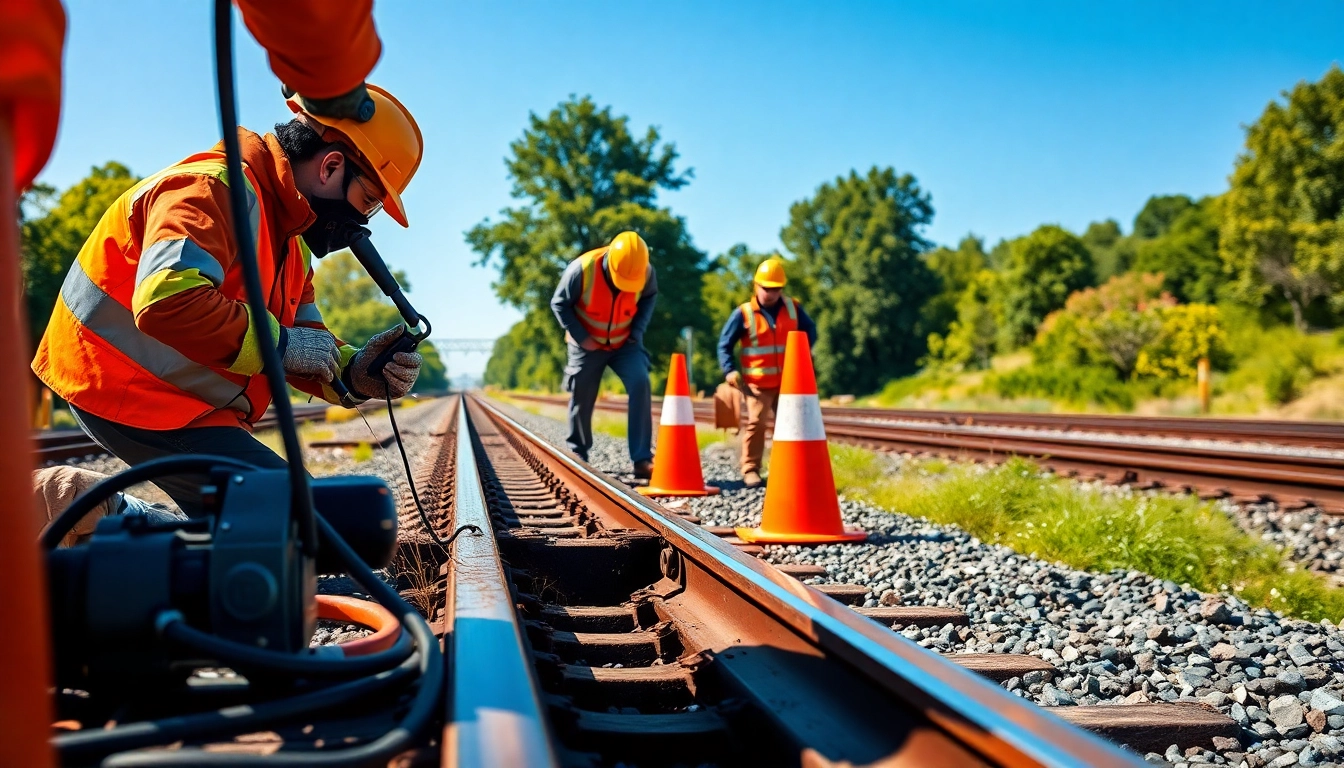 Workers engage in Emergency RailroadRepair, highlighting teamwork in a vibrant environment.