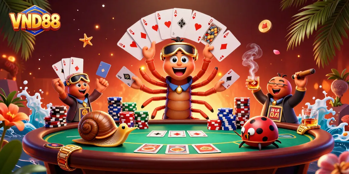 Experience VND88's dynamic poker scene with vibrant characters and immersive gaming elements.