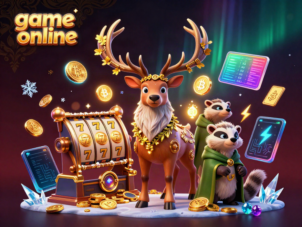 Spin the reels in a captivating game online atmosphere featuring a druid stag and shimmering coins.