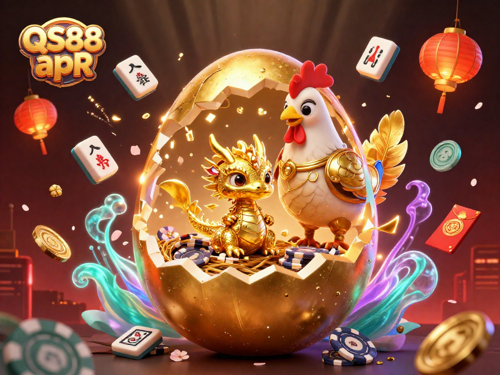 Win big at QS88 apR with dazzling visuals, featuring a golden dragon and poker chips.