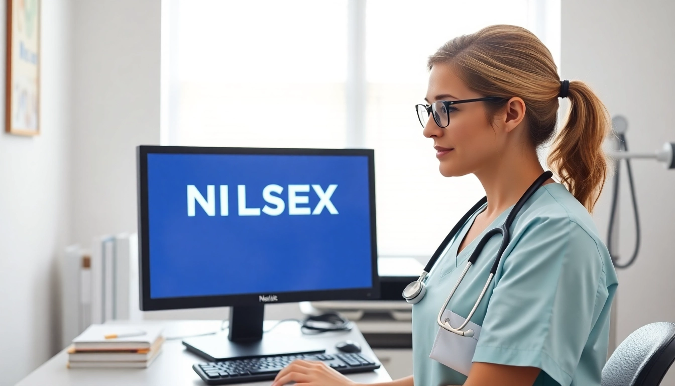 View of a nurse checking Past Nclex fast results on a computer screen, capturing a moment of tense anticipation.