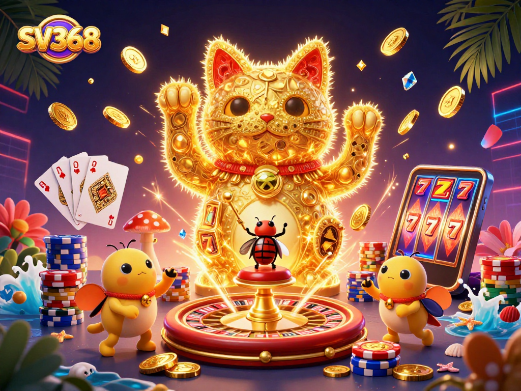 Experience SV368's vibrant casino action with dazzling golden fireflies and lucky symbols.
