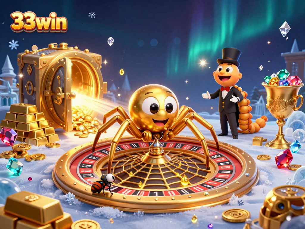 Experience the thrill of 33win gaming as a nervous fly places bets in a vibrant casino world.