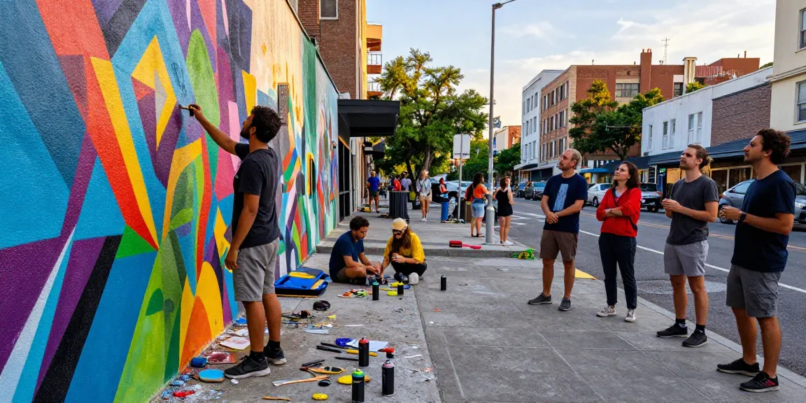 Vibrant urban art scene at doujinhentai-th.com showcasing street artists collaborating.