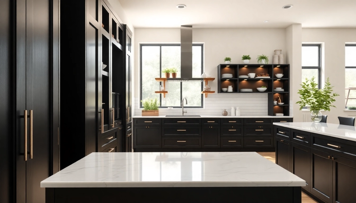 Stylish black kitchen cabinets enhance a modern kitchen's aesthetics and functionality.