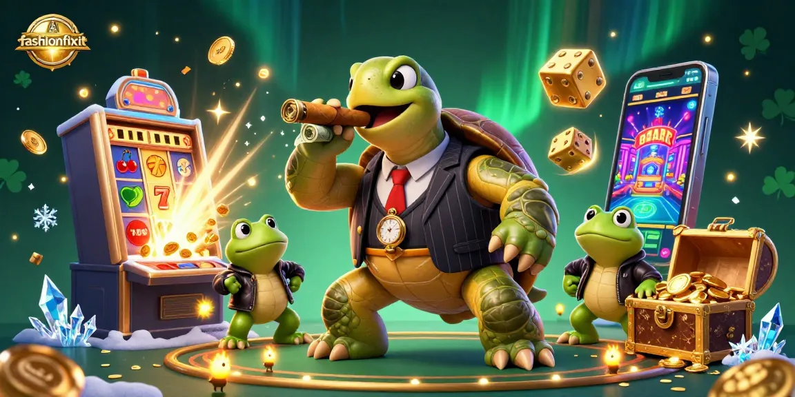 Experience thrilling casino adventures with fashionfixit featuring giant turtle, bullfrog enforcers, and slot machines.