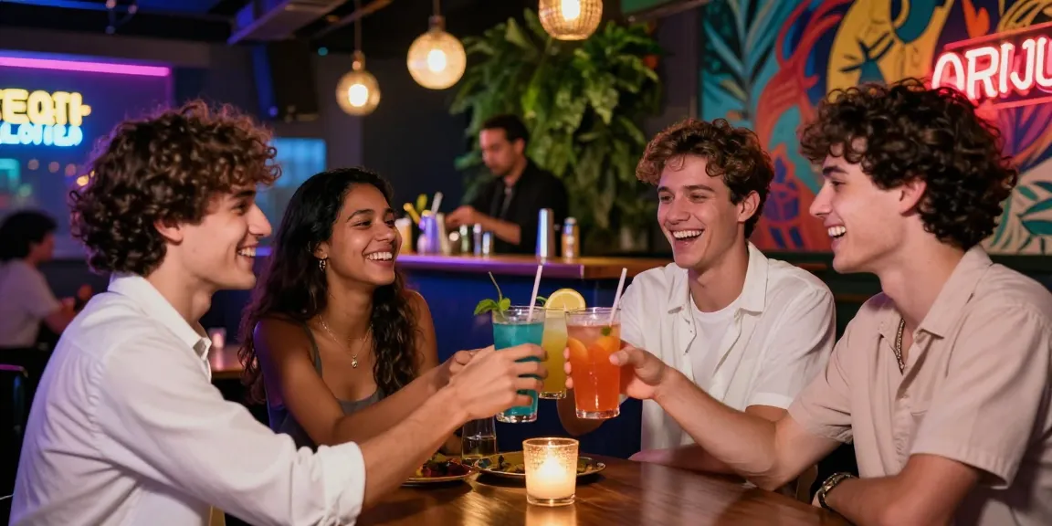 Socializing at a 유흥사이트 with drinks and vibrant nightlife atmosphere.