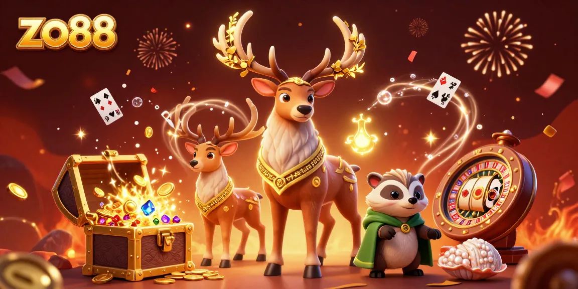 Join the action at zo88 with vibrant casino games and festive elements, creating an immersive gambling scene.