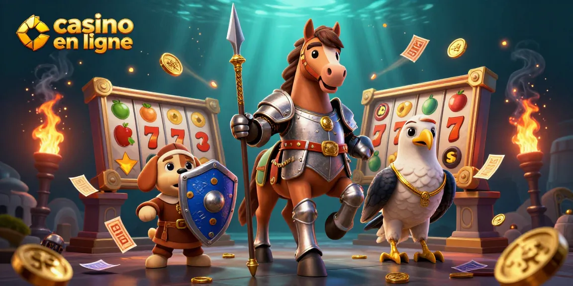 Jouez au casino en ligne avec un chevalier, un chiot et un faucon dans une animation dynamique.