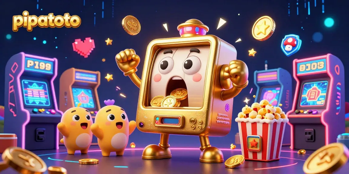 Experience the thrill of pipatoto with a golden slot machine hitting a jackpot among vibrant gaming elements.