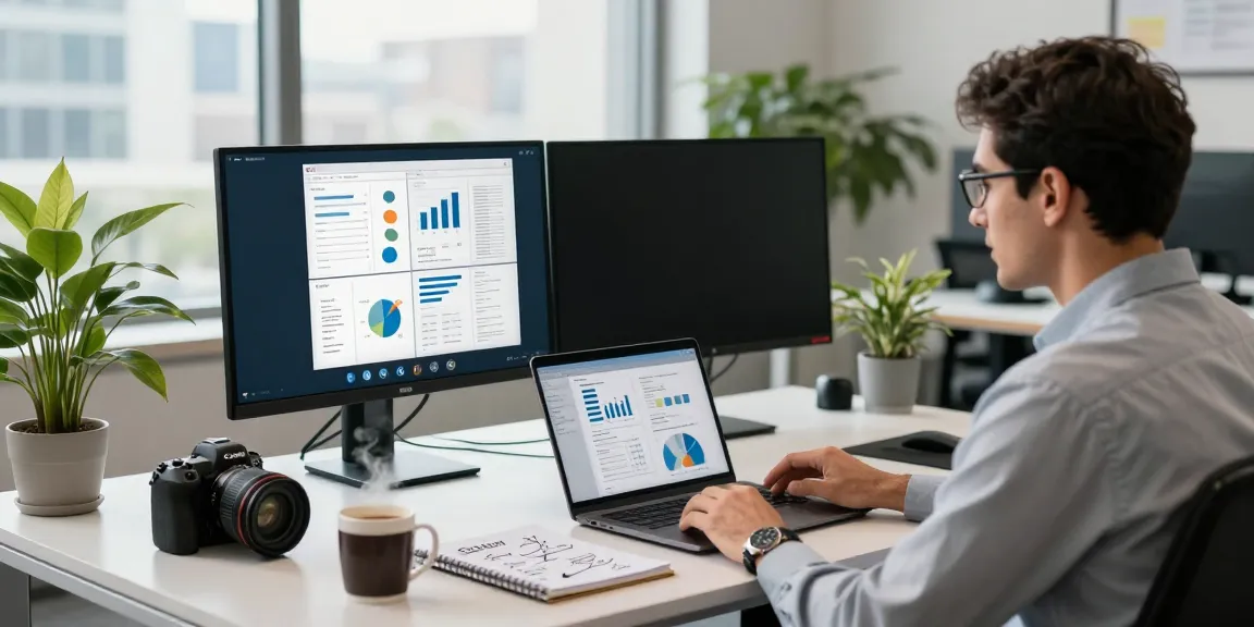 Michael Rustom consulting in a modern office during a client video call.
