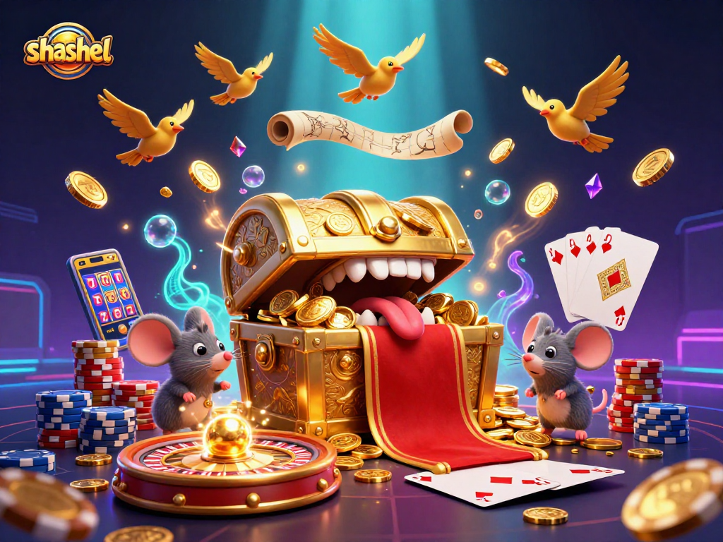 Experience gambling excitement with Shashel's enticing casino-themed 3D treasure scene.