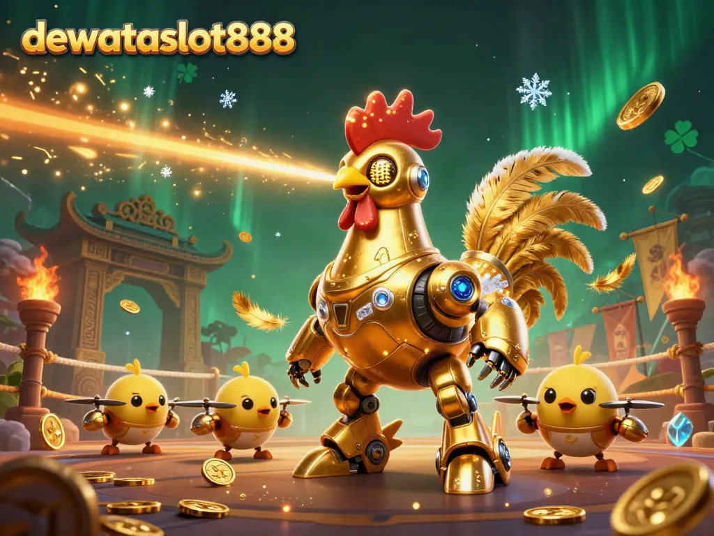 Mainkan jalur keberuntungan dengan dewataslot888, robot emas yang memancarkan laser dan diiringi drone anak ayam.