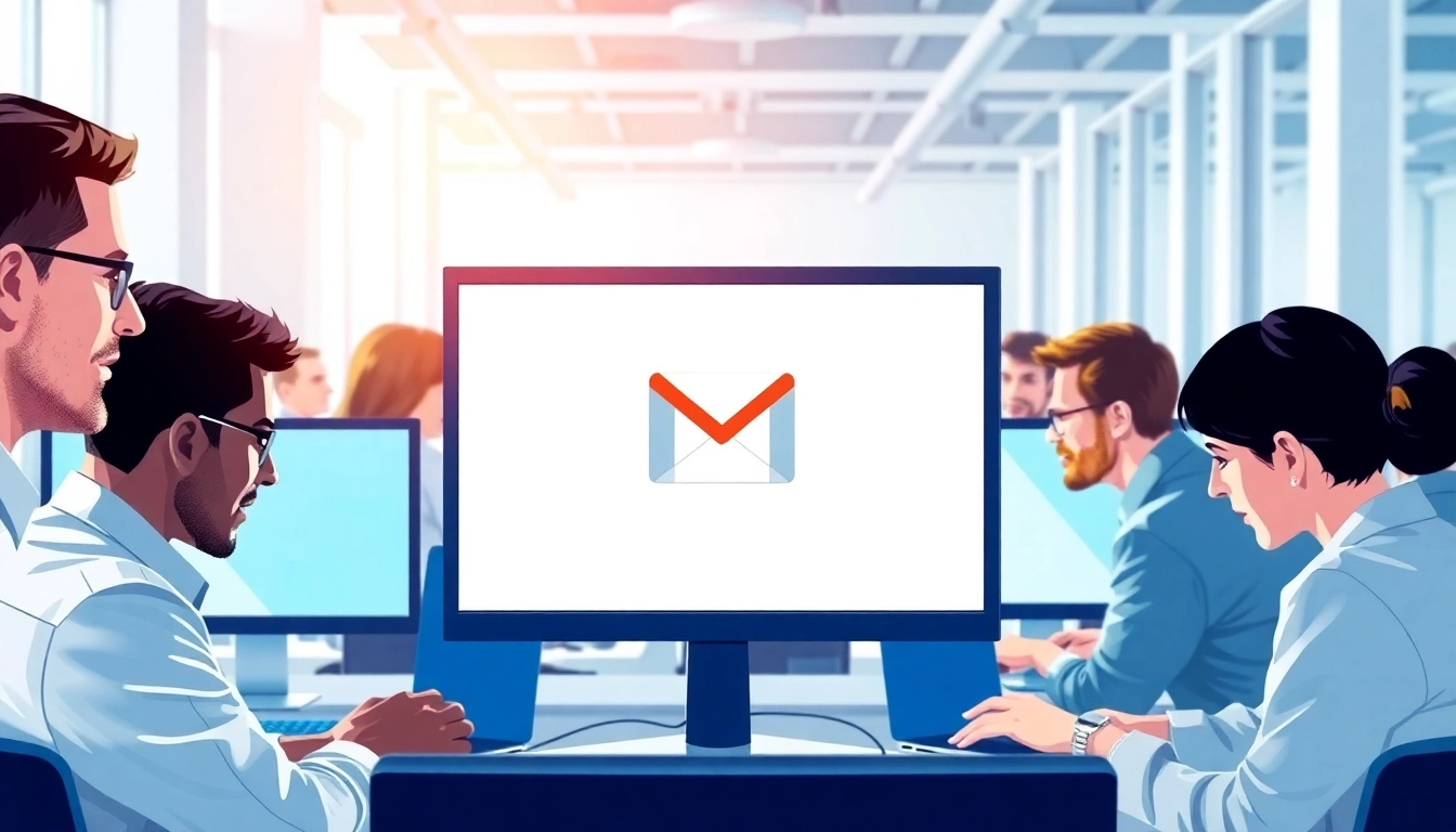 使用gmail下载的专业人士在现代办公室中进行沟通。