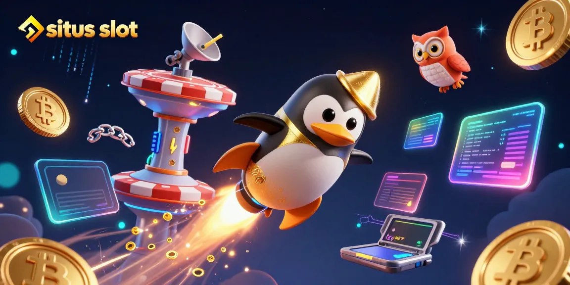 Menangkan permainan situs slot dengan penguin emas bertenaga roket dan simbol slot berkilau