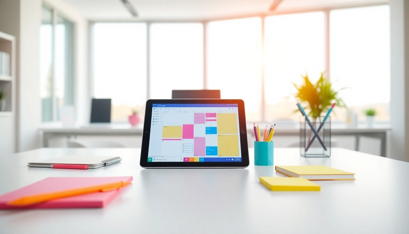 Engaging digital planners highlighting organization and productivity features on a stylish desk.