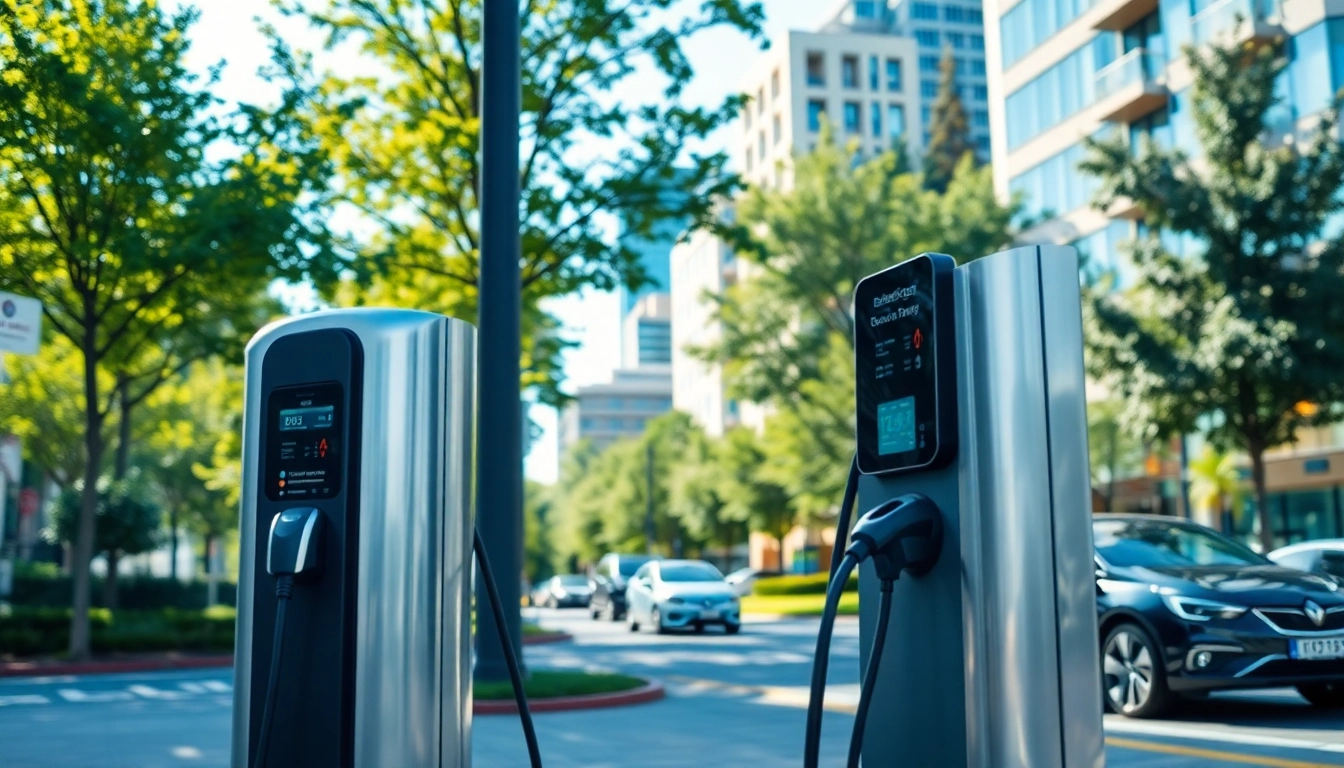 Staand laadpaal van 030laadpaal.nl in een moderne stedelijke omgeving met elektrische voertuigen.