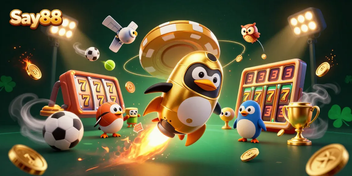 Engage with Say88's thrilling casino experience featuring golden penguins and jackpot elements.