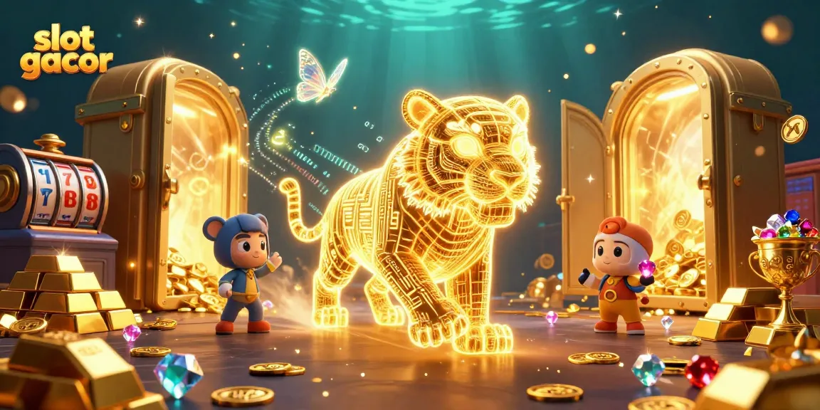 Experience the slot gacor excitement with a 3D neon tiger prowling in a vibrant casino